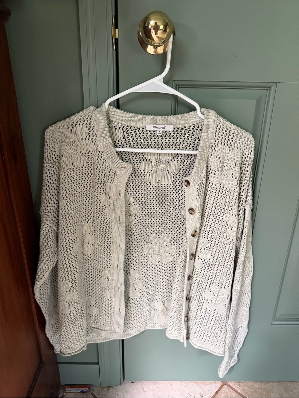 Madewell Summer Weight Open-Weave Floral-Pattern Button Cardigan